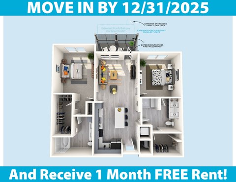 A poster advertising a move-in date of December 31, 2025, and a free one-month rent offer.